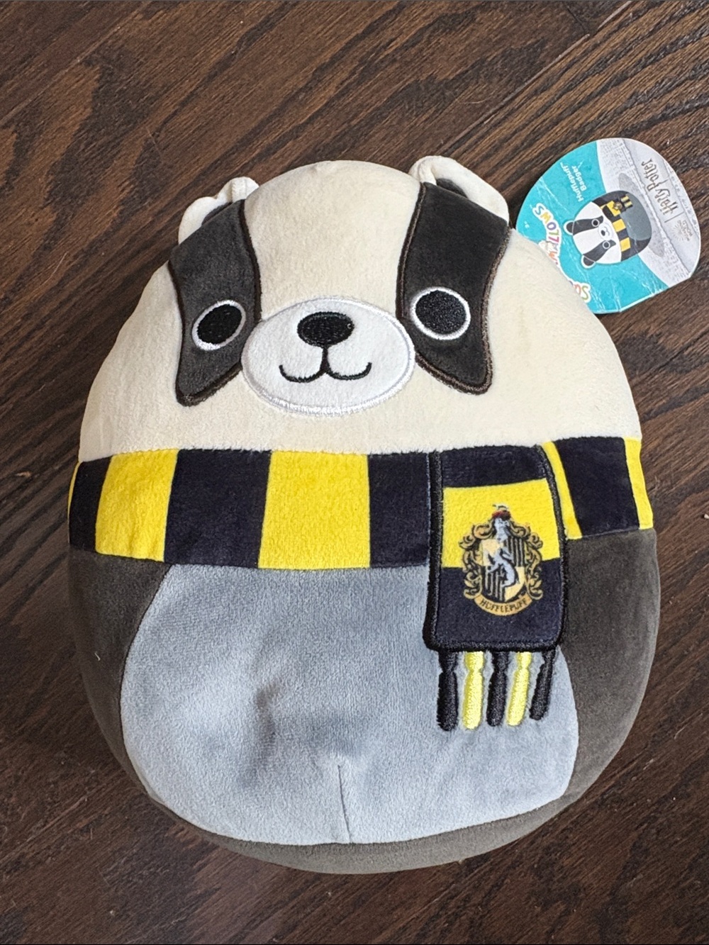 Squishmallows Hufflepuff Scarf Plush Backpack - Yellow, Black & Gray